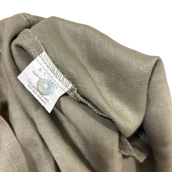 100% Linen Olive Green Taupe Midi Cap Sleeve Dress With Pockets Size M - Picture 6 of 6